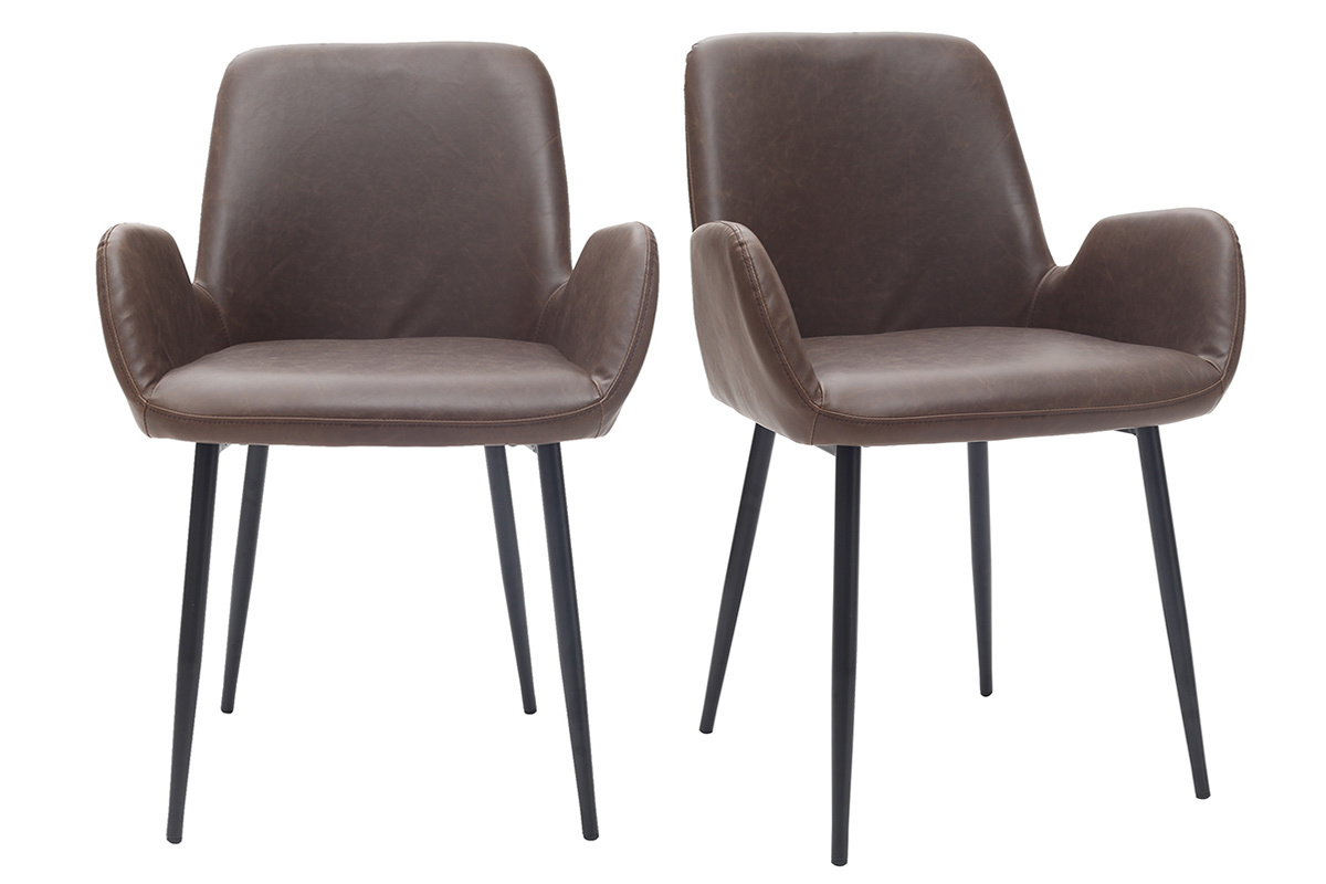 Sillones vintage marrn oscuro con patas metal negro (lote de 2) TIKA