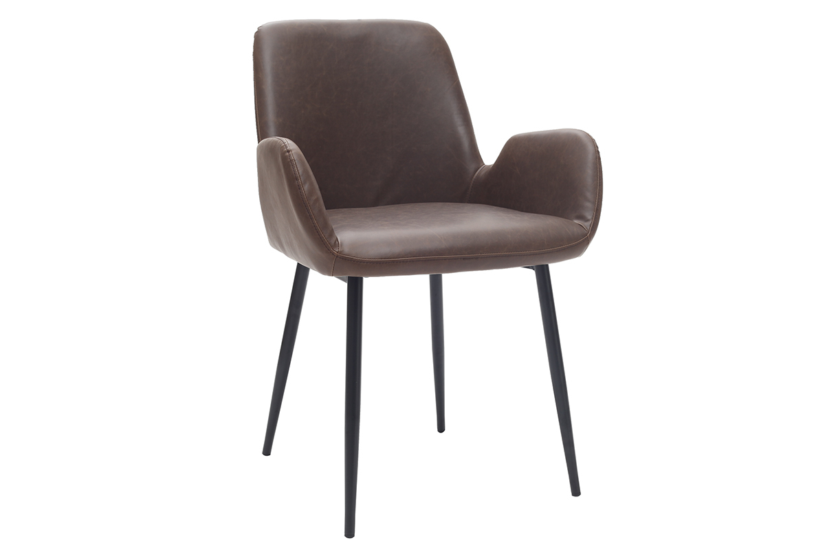 Sillones vintage marrn oscuro con patas metal negro (lote de 2) TIKA
