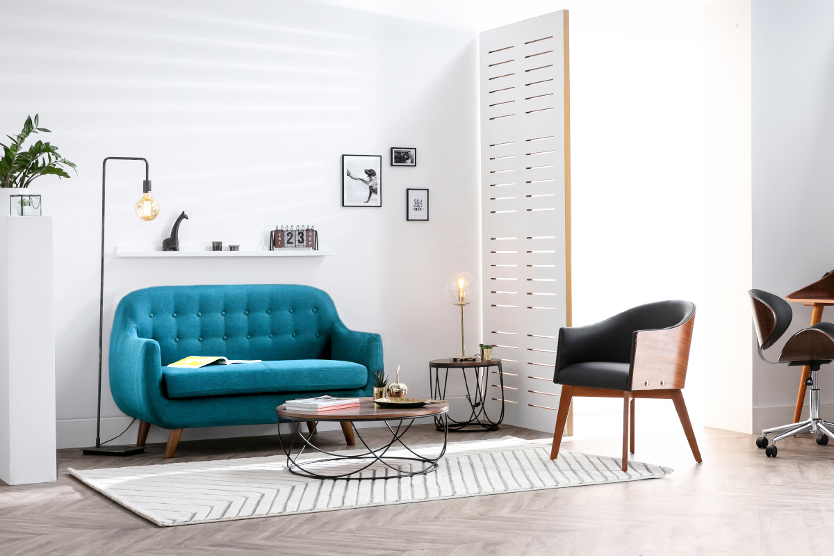 Sof 2 plazas nrdico desenfundable azul petrleo y madera YNOK