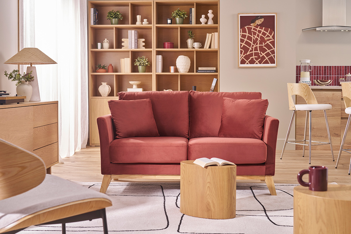 Sof� 2�plazas n�rdico desenfundable de terciopelo burdeos OSLO