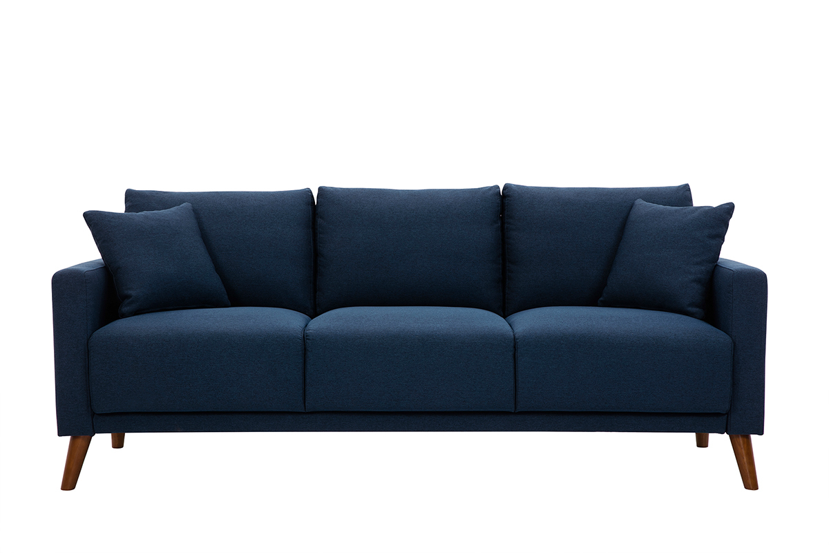 Sof 3-4 plazas de tejido azul oscuro y madera oscura MUNIK