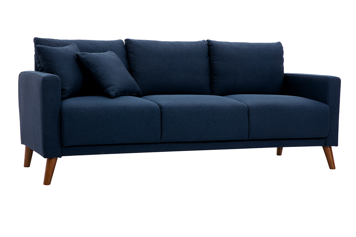 Sof 3-4 plazas de tejido azul oscuro y madera oscura MUNIK