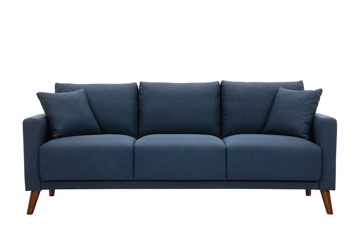Sof 3-4 plazas de tejido azul oscuro y madera oscura MUNIK