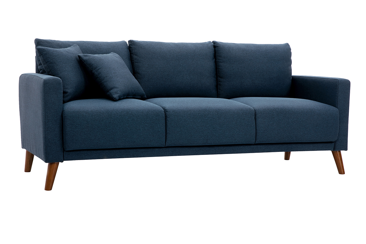 Sof 3-4 plazas de tejido azul oscuro y madera oscura MUNIK