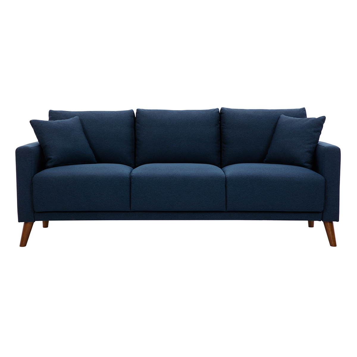 Sofá 3-4 plazas de tejido azul oscuro y madera oscura MUNIK