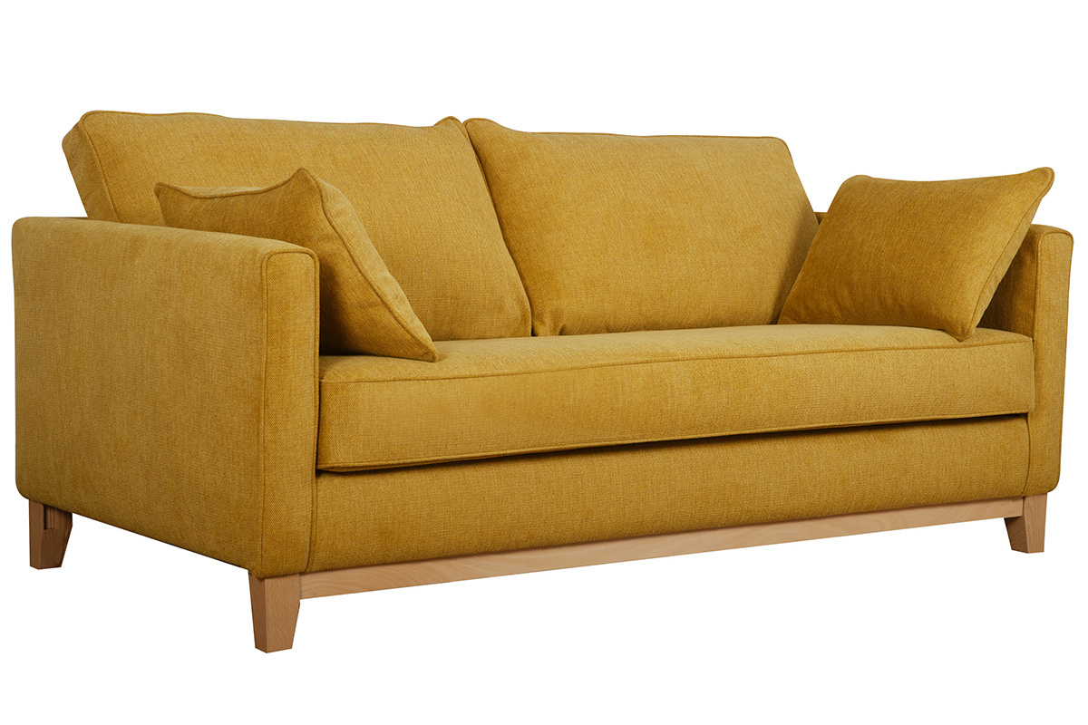 Sof 3plazas amarillo con acabado haya natural HARRISON