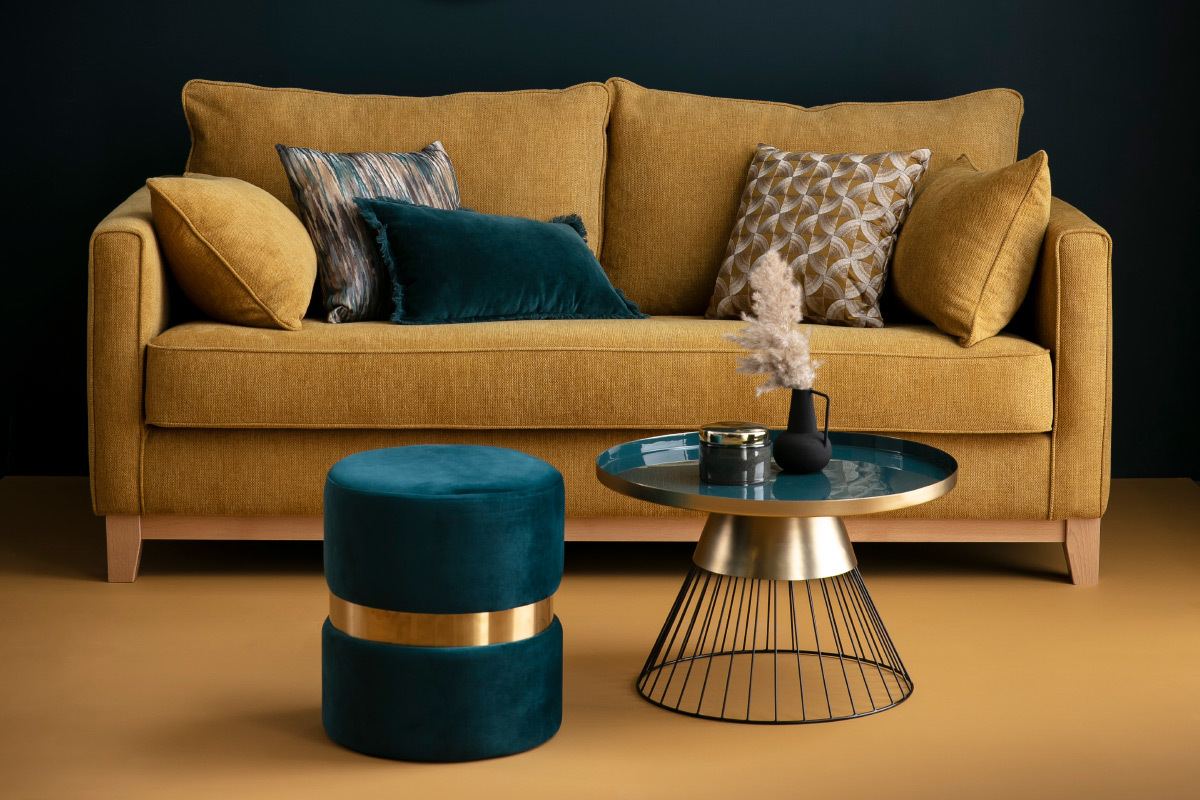 Sof 3plazas amarillo con acabado haya natural HARRISON