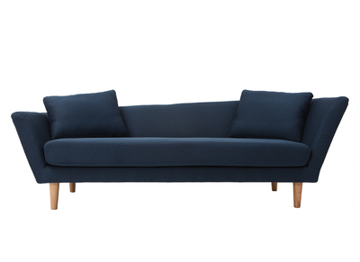 Sof&aacute; 3 plazas azul patas madera roble NARA