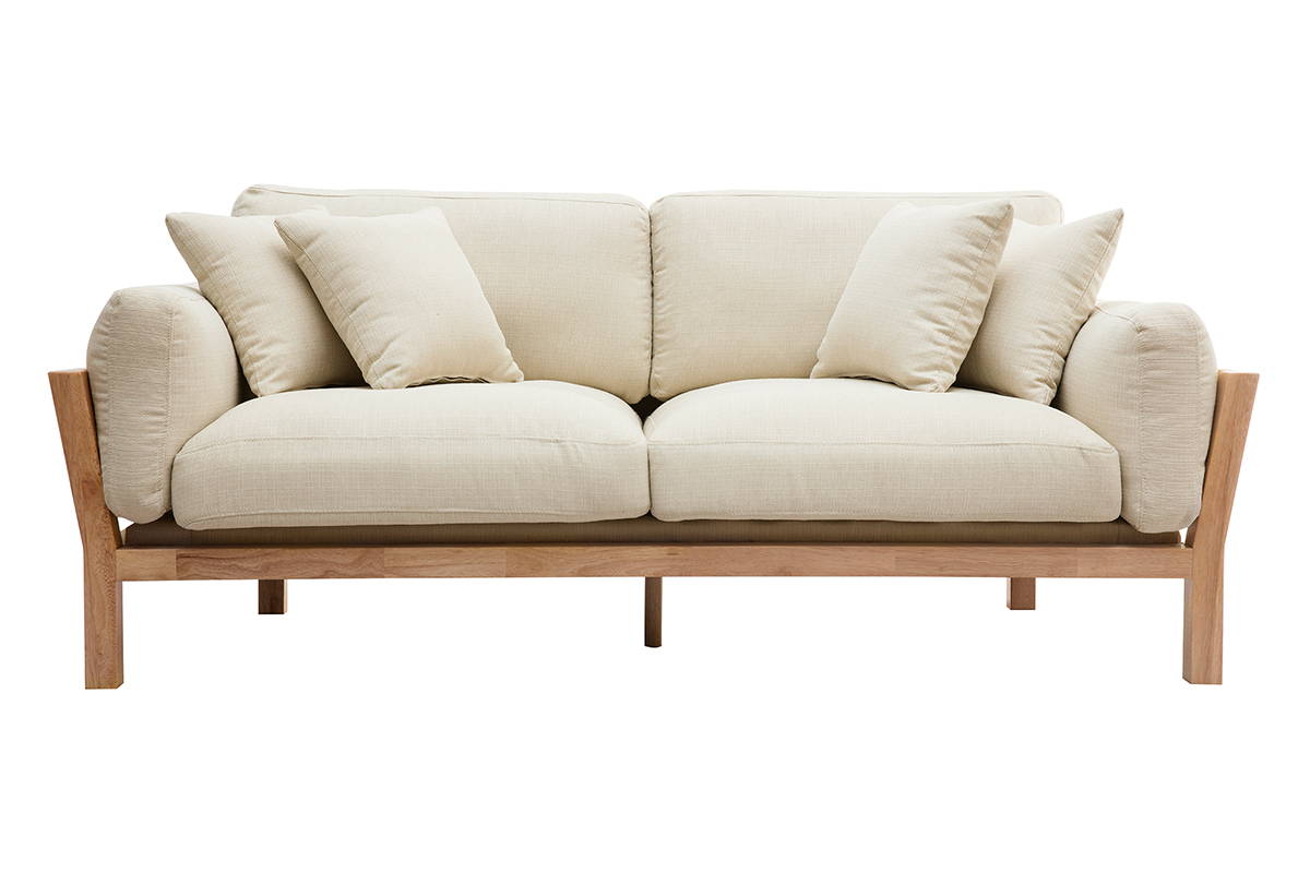 Sof 3 plazas blanco crema patas madera KYO