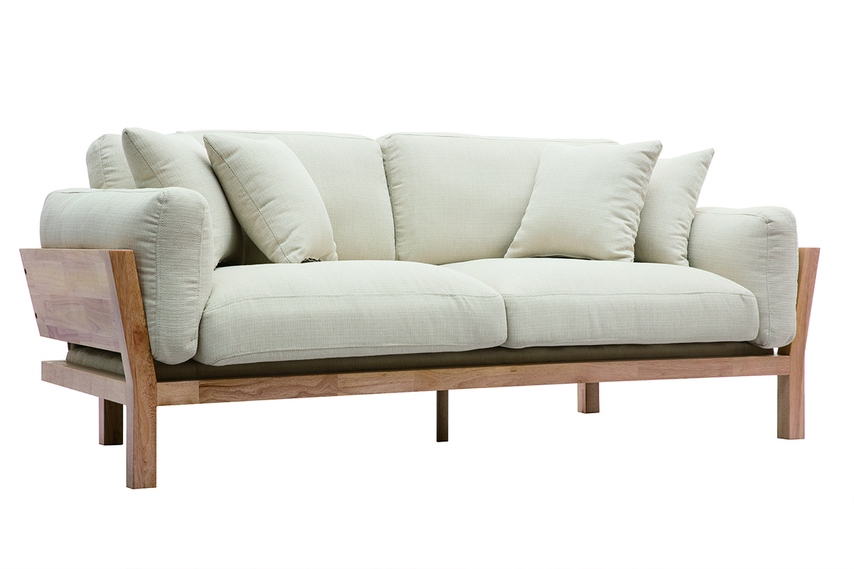 Sof 3 plazas blanco crema patas madera KYO