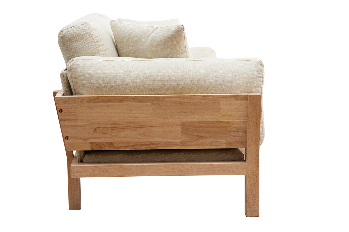 Sof 3 plazas blanco crema patas madera KYO