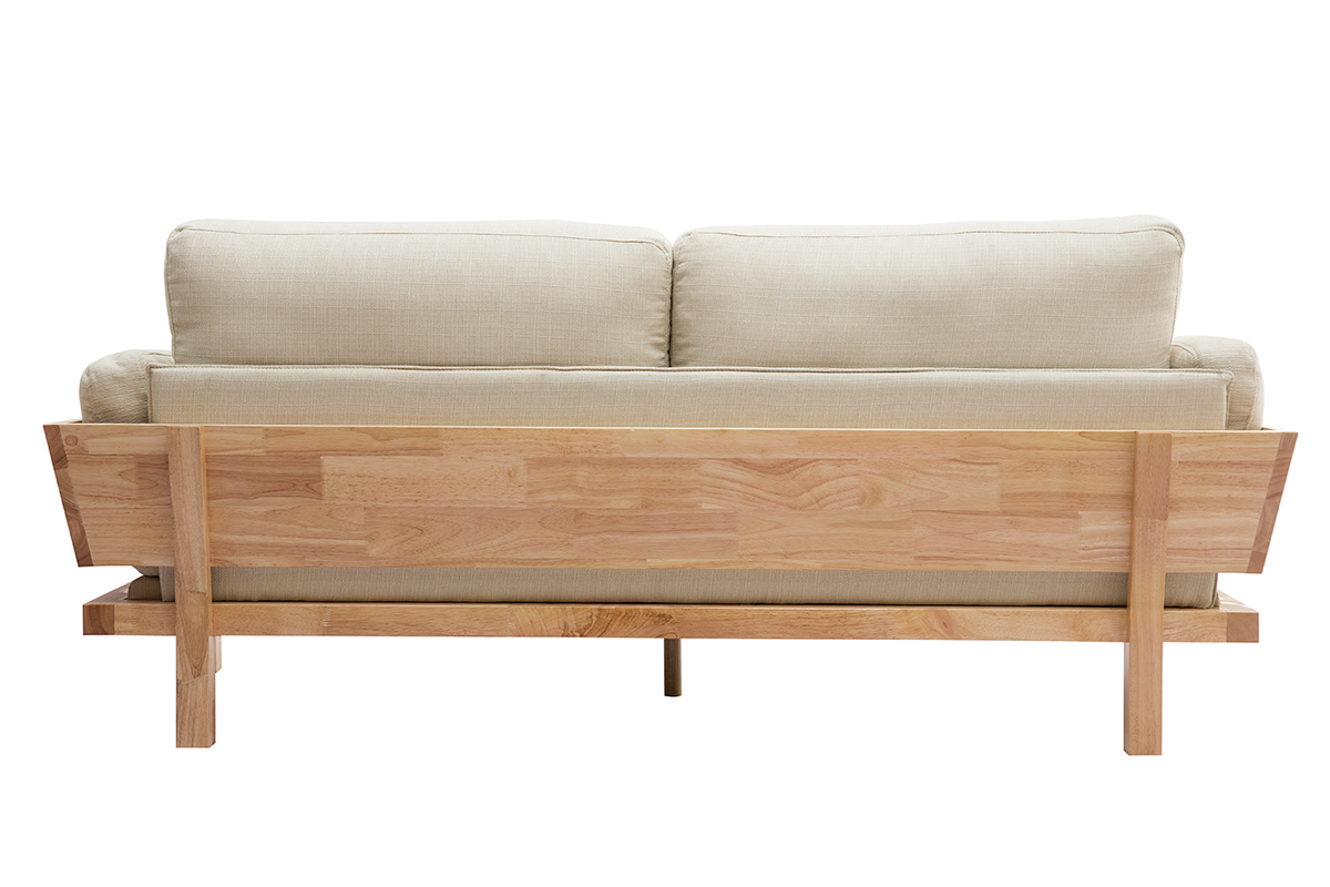 Sof 3 plazas blanco crema patas madera KYO