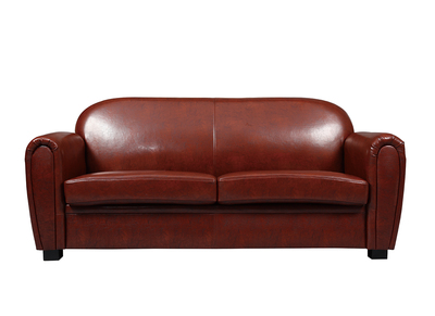 Sof&aacute; 3 plazas CLUB marr&oacute;n claro  y de cuero de vacuno