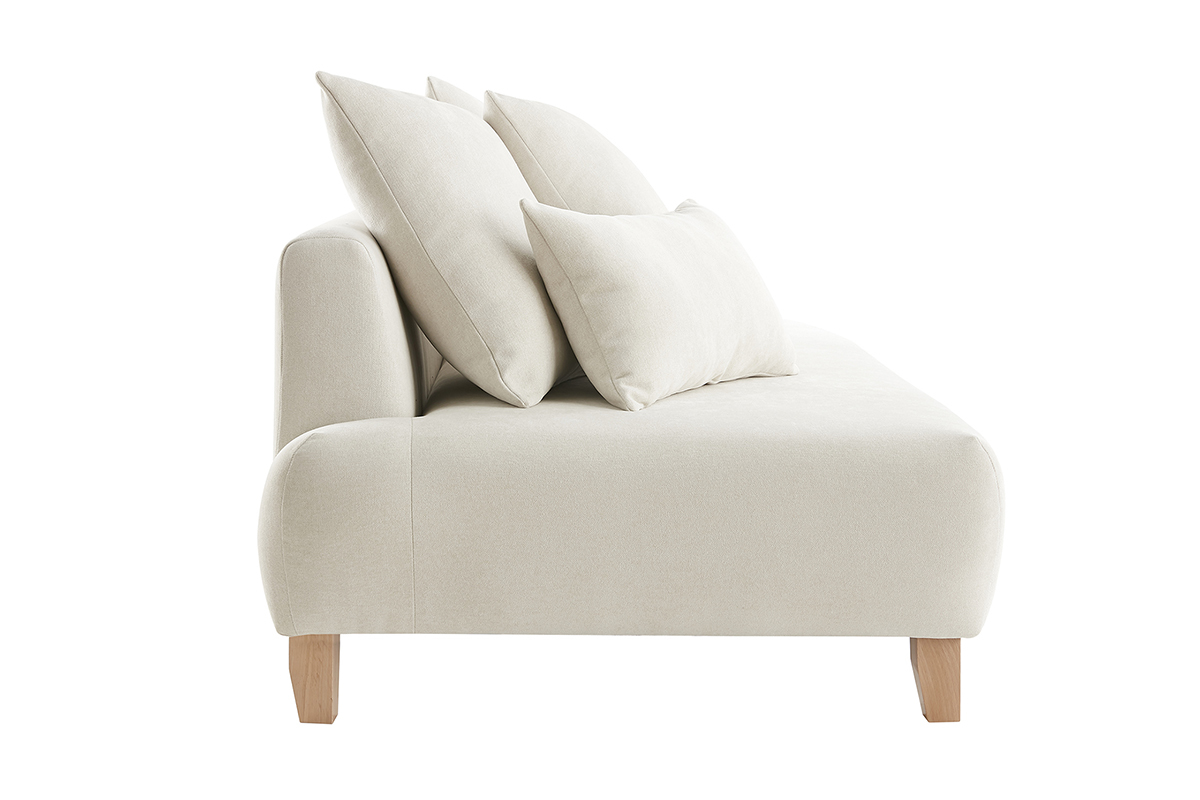 Sof 3 plazas de tejido efecto aterciopelado texturizado beige y madera clara 200 cm ODEON