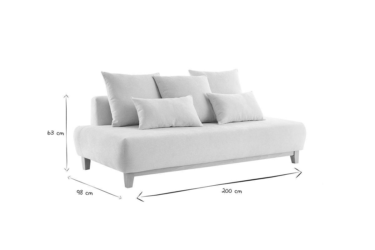 Sof 3 plazas de tejido efecto aterciopelado texturizado gris y madera clara 200 cm ODEON