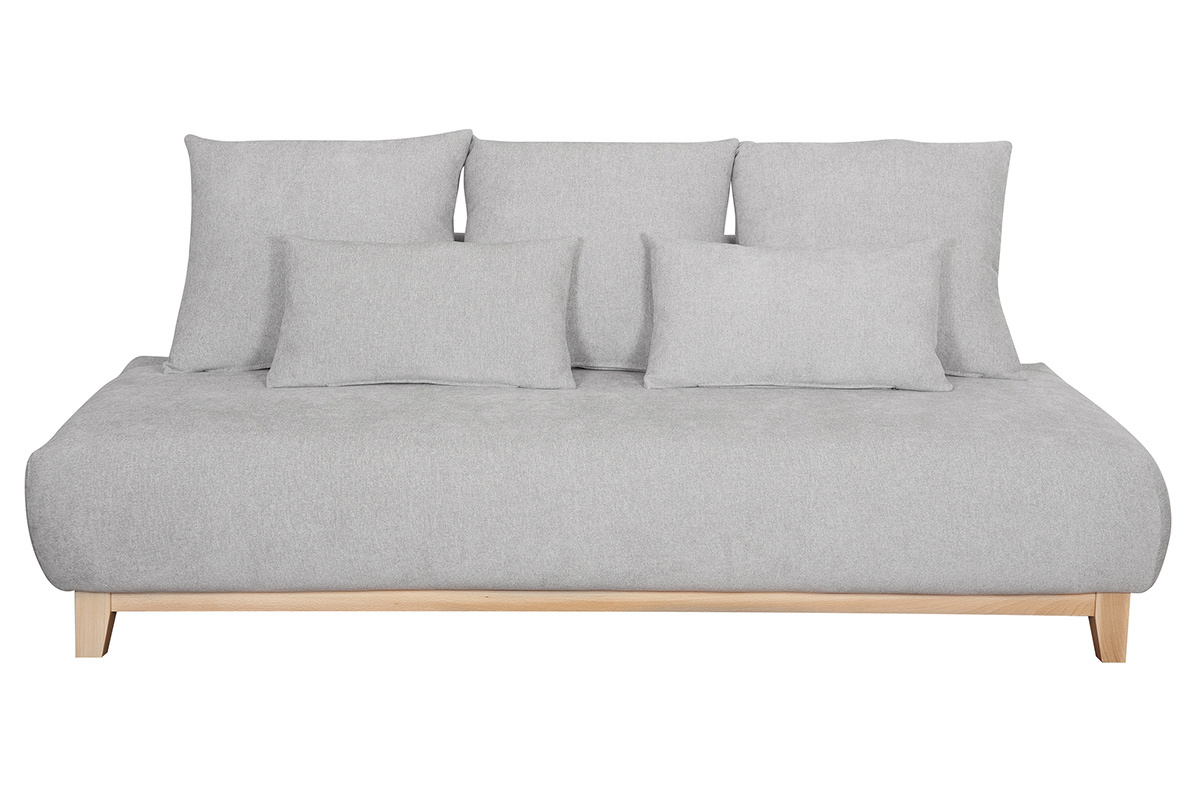 Sof 3 plazas de tejido efecto aterciopelado texturizado gris y madera clara 200 cm ODEON