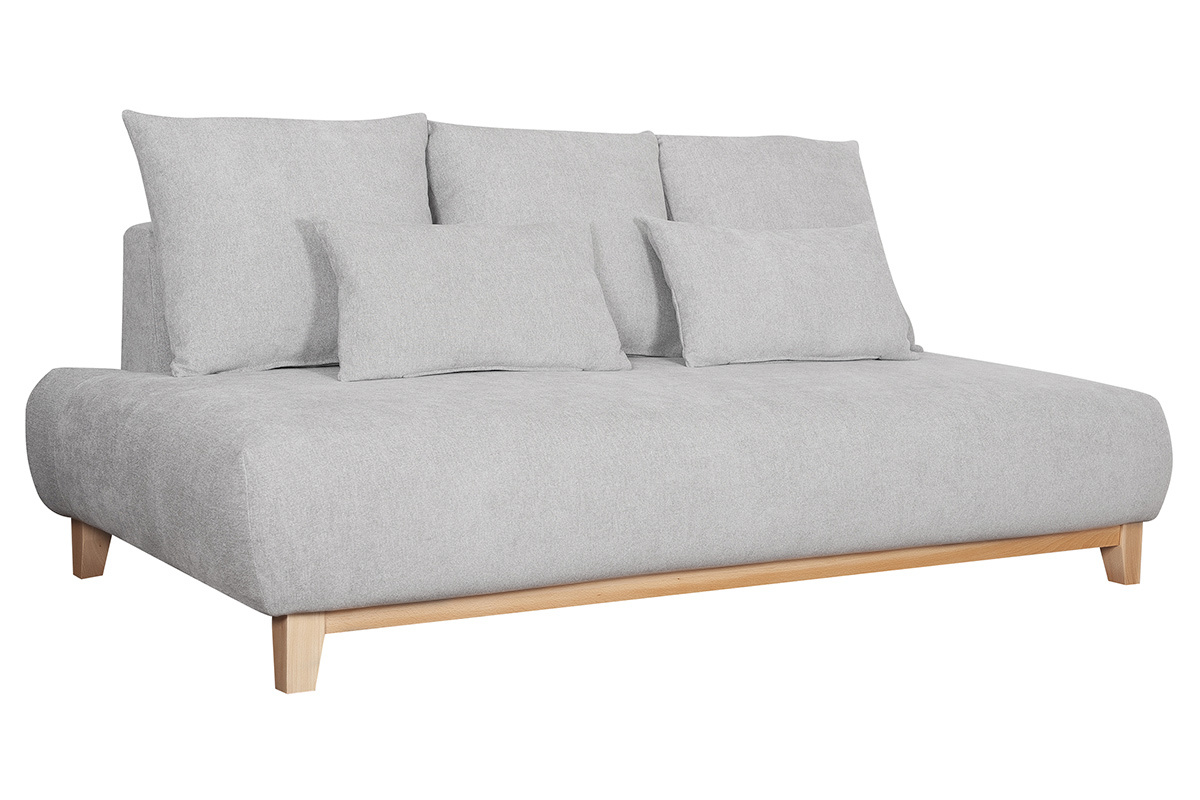 Sof 3 plazas de tejido efecto aterciopelado texturizado gris y madera clara 200 cm ODEON
