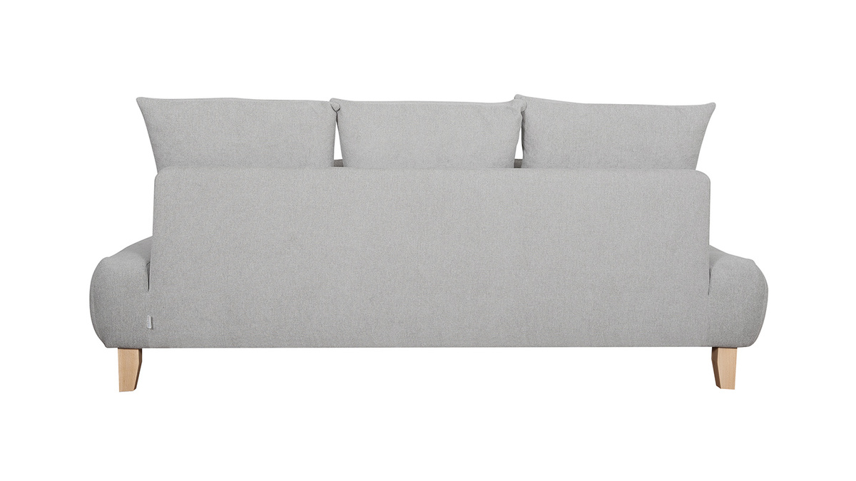 Sof 3 plazas de tejido efecto aterciopelado texturizado gris y madera clara 200 cm ODEON
