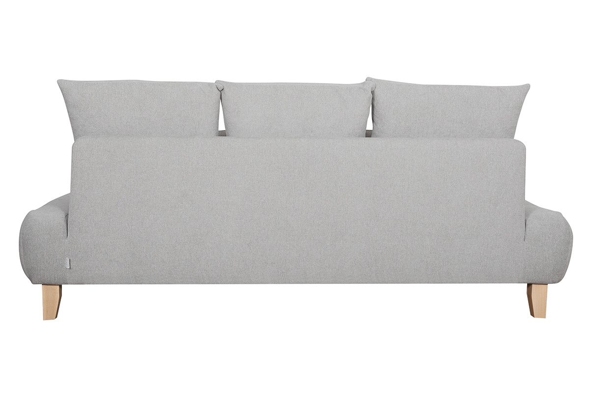 Sof 3 plazas de tejido efecto aterciopelado texturizado gris y madera clara 200 cm ODEON