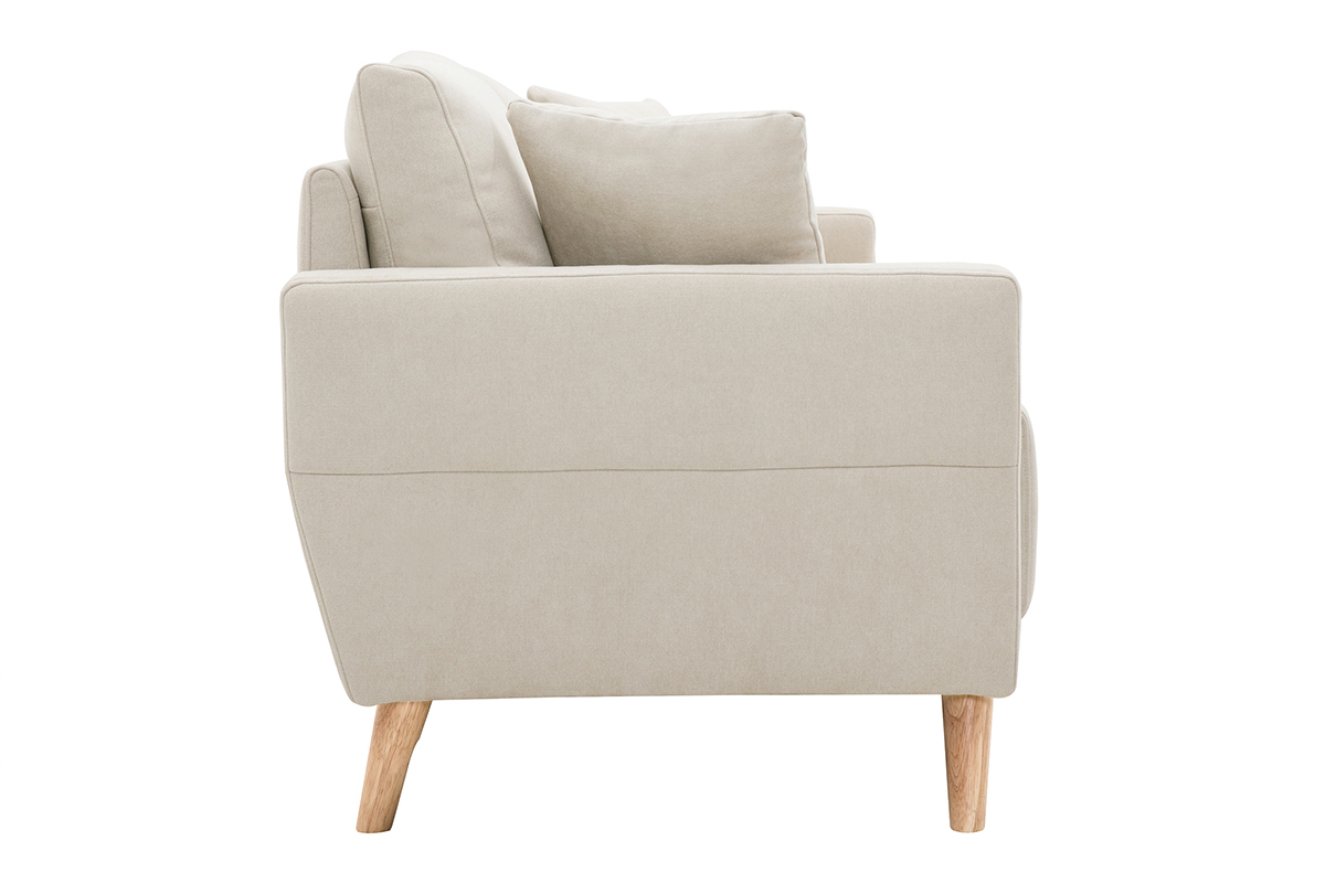 Sofá 3 plazas de tela beige y madera clara MUNIK