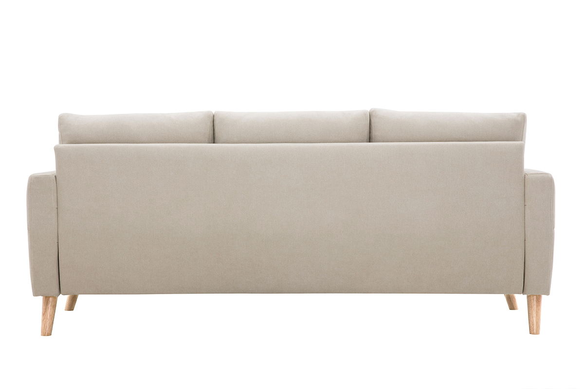 Sofá 3 plazas de tela beige y madera clara MUNIK