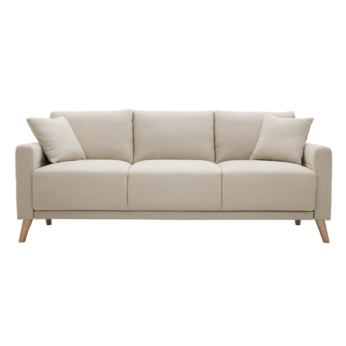 Sofá 3 plazas de tela beige y madera clara MUNIK