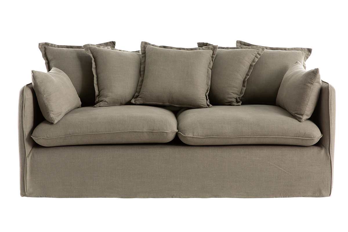 Sof� 3 plazas desenfundable en lino verde gris�ceo MERLIN