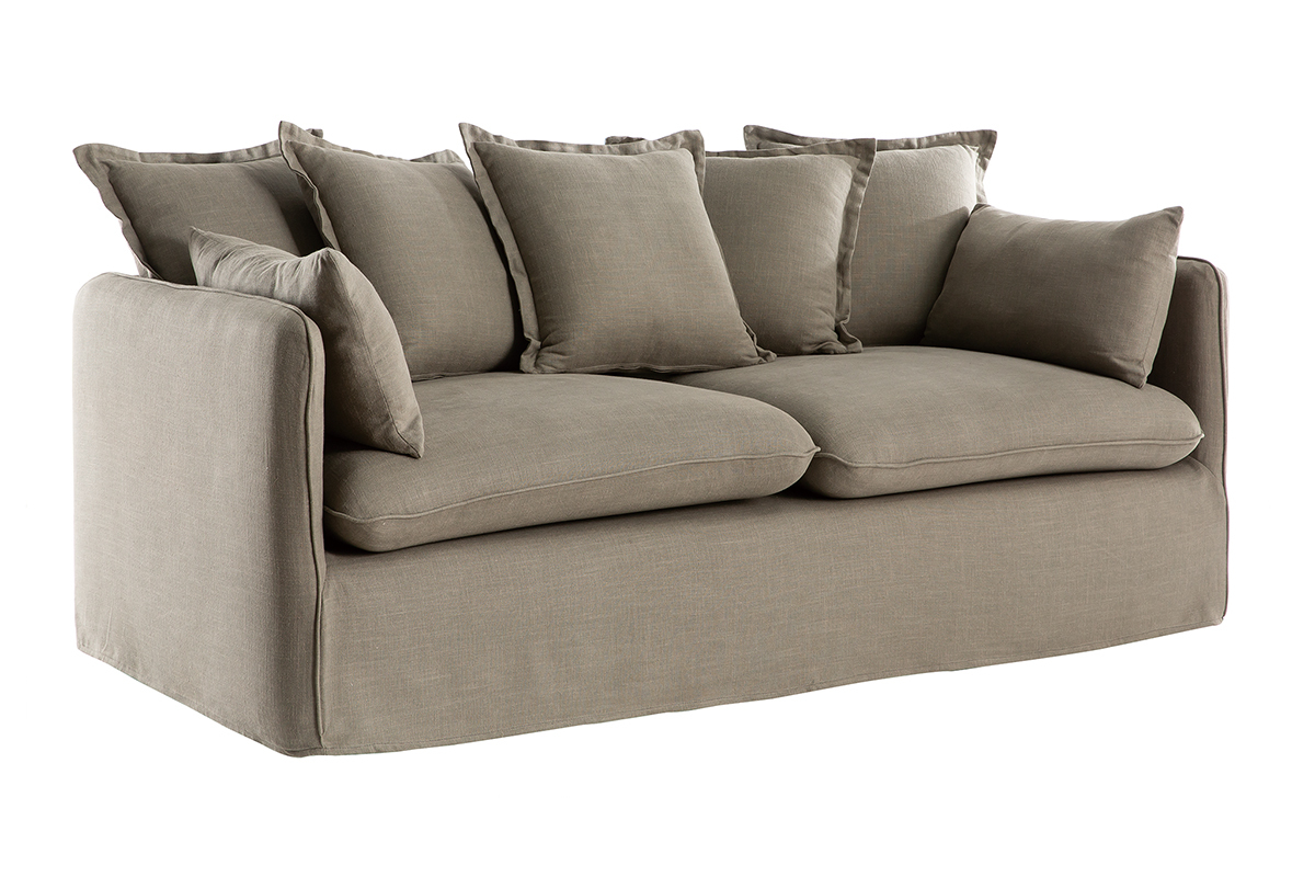 Sof� 3 plazas desenfundable en lino verde gris�ceo MERLIN