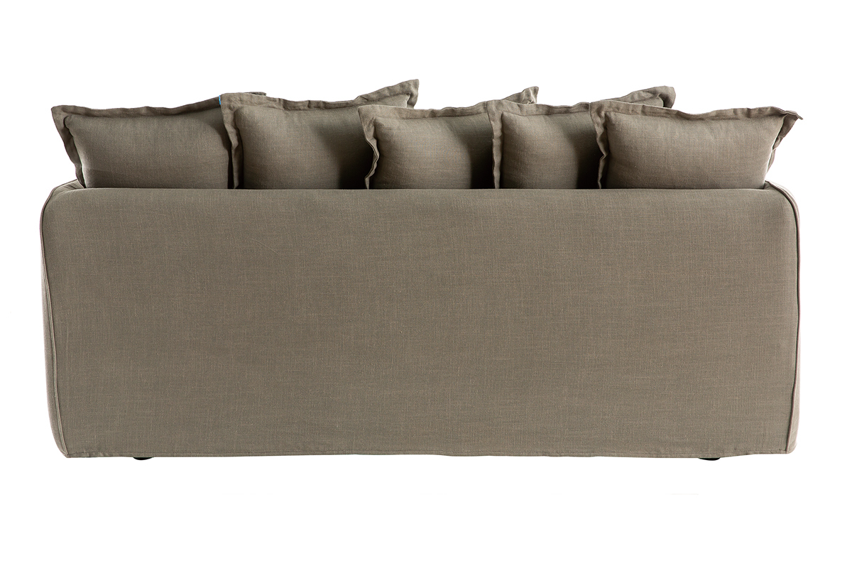 Sof� 3 plazas desenfundable en lino verde gris�ceo MERLIN