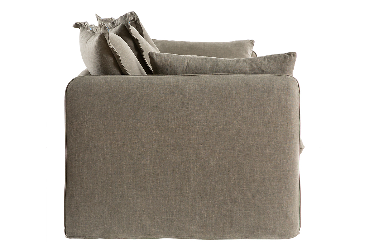 Sof� 3 plazas desenfundable en lino verde gris�ceo MERLIN