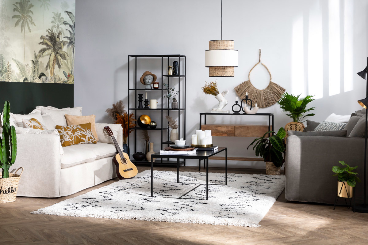 Sof� 3 plazas desenfundable en lino verde gris�ceo MERLIN