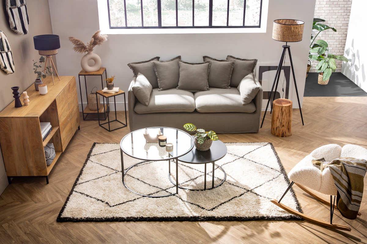 Sof� 3 plazas desenfundable en lino verde gris�ceo MERLIN