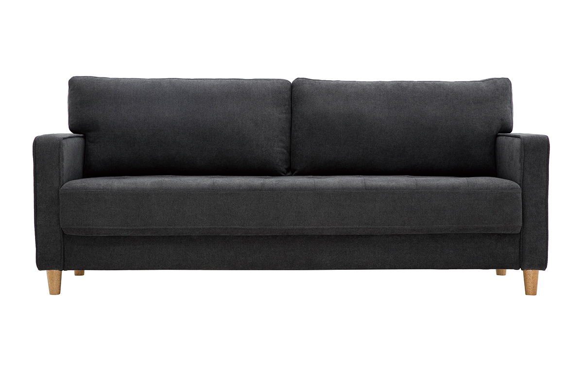 Sof 3plazas efecto aterciopelado acolchado gris oscuro y madera CUMBIA