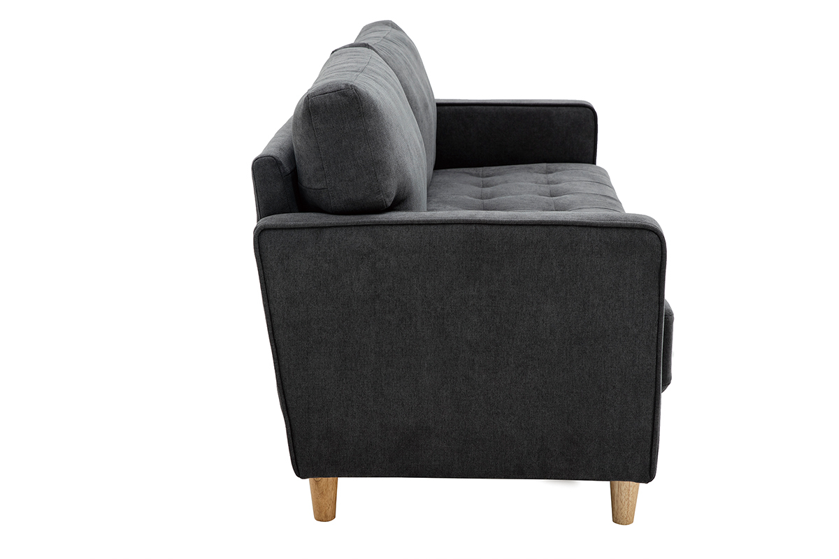 Sof 3plazas efecto aterciopelado acolchado gris oscuro y madera CUMBIA