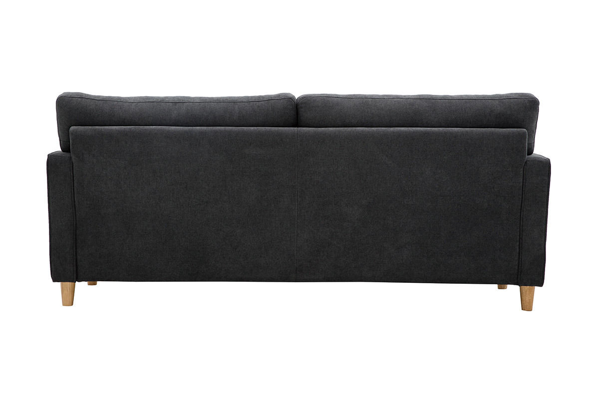 Sof 3plazas efecto aterciopelado acolchado gris oscuro y madera CUMBIA
