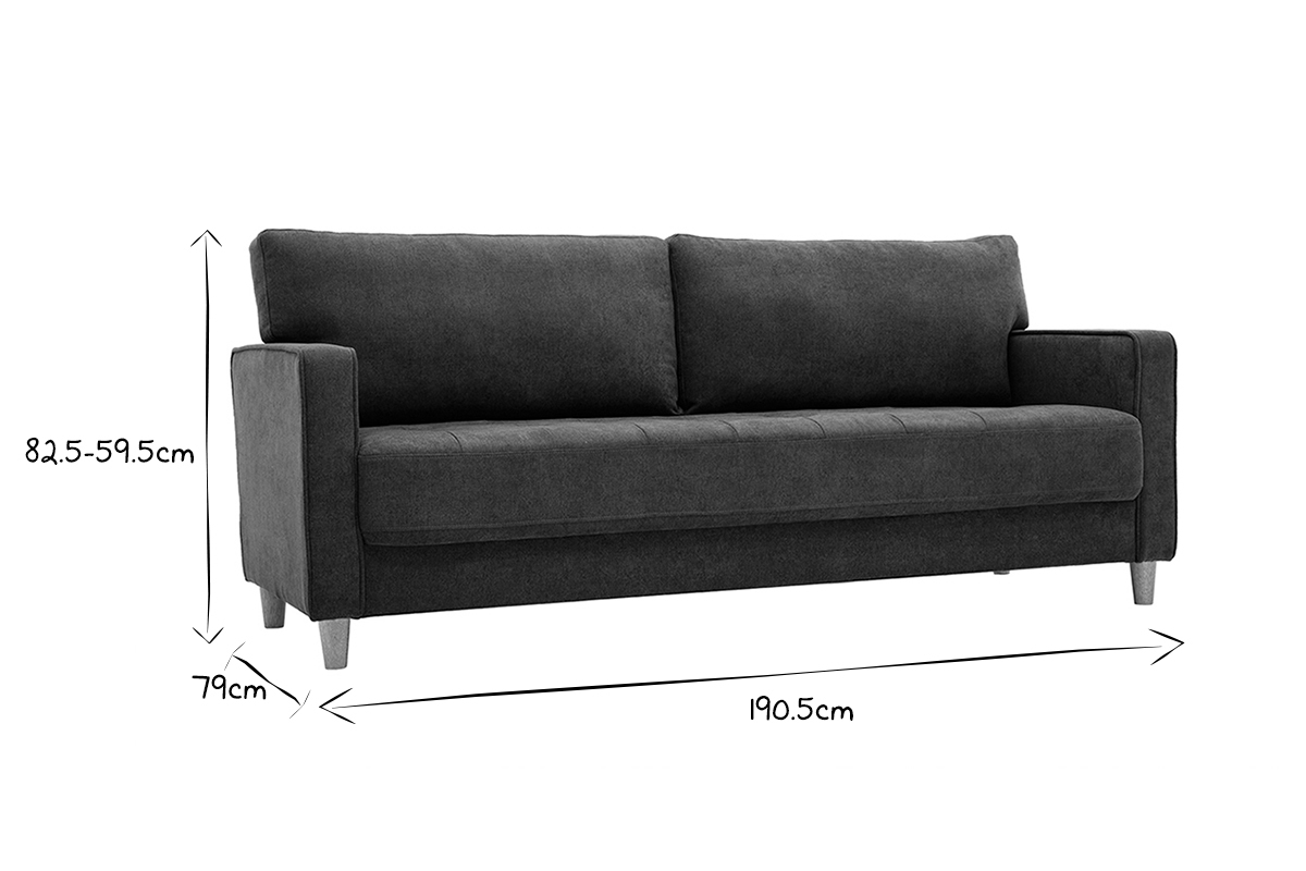 Sof 3plazas efecto aterciopelado acolchado gris oscuro y madera CUMBIA