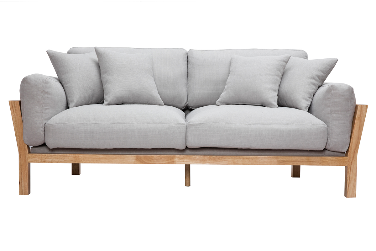 Sof 3 plazas gris claro patas madera KYO