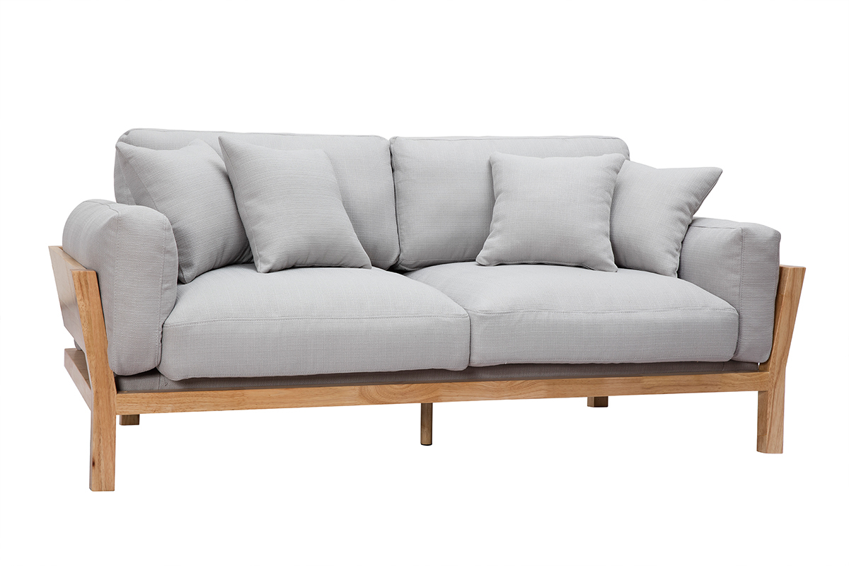Sof 3 plazas gris claro patas madera KYO
