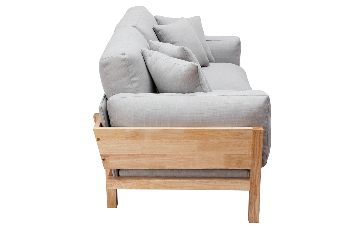 Sof 3 plazas gris claro patas madera KYO