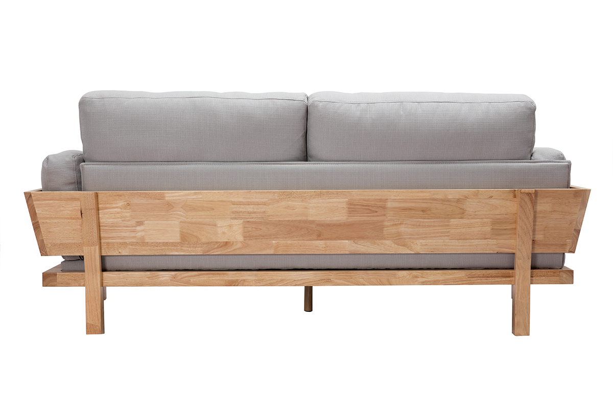 Sof 3 plazas gris claro patas madera KYO