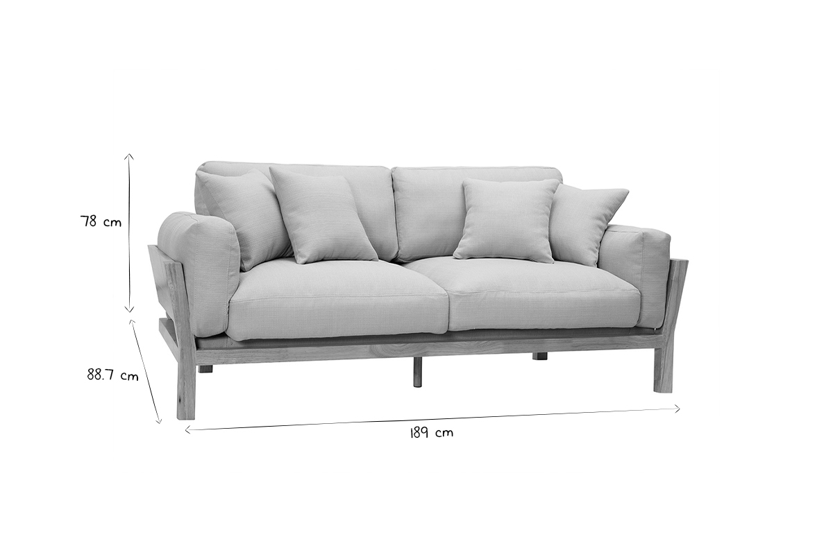 Sof 3 plazas gris claro patas madera KYO