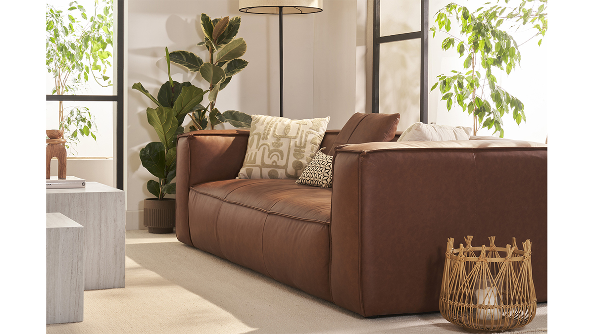 Sofá 3 plazas moderno de piel de búfalo COBAIN Miliboo