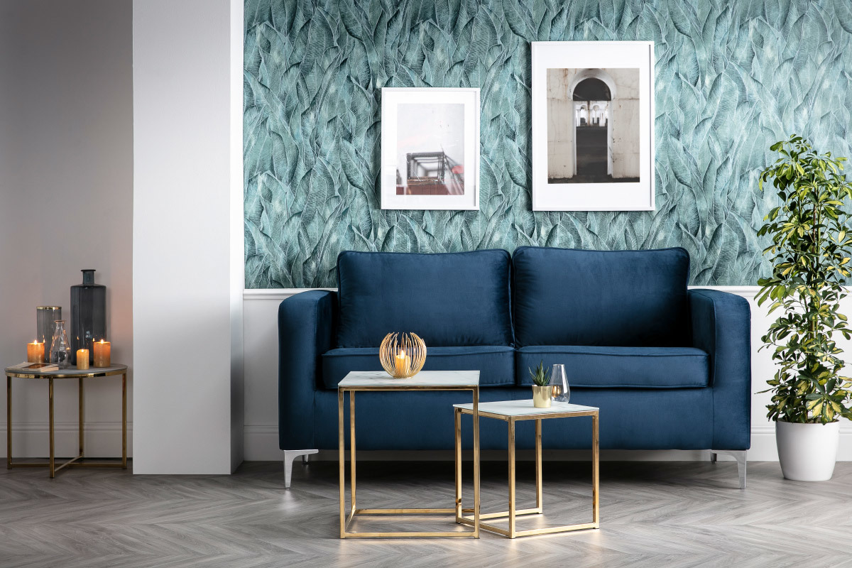 Sof 3 plazas moderno terciopelo azul oscuro HARRY