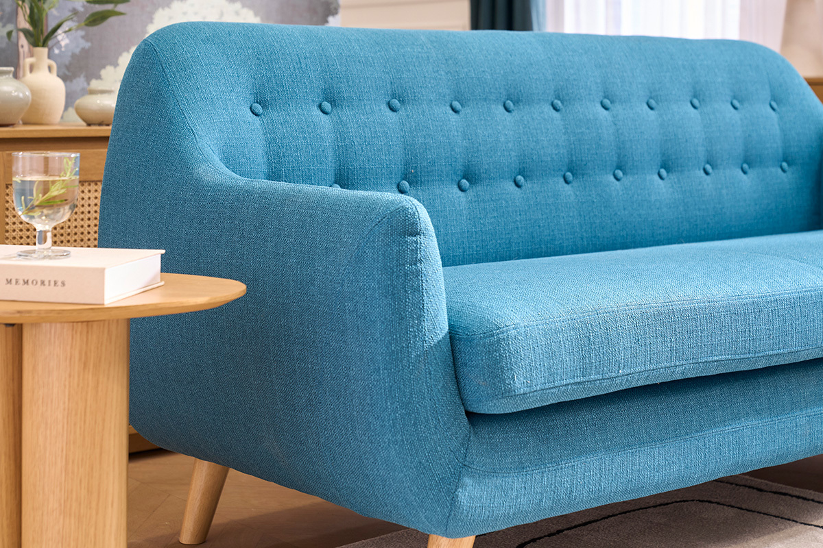 Sof� 3 plazas n�rdico desenfundable azul petr�elo y madera YNOK