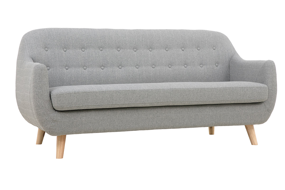 Sof 3 plazas nrdico desenfundable gris claro y madera YNOK