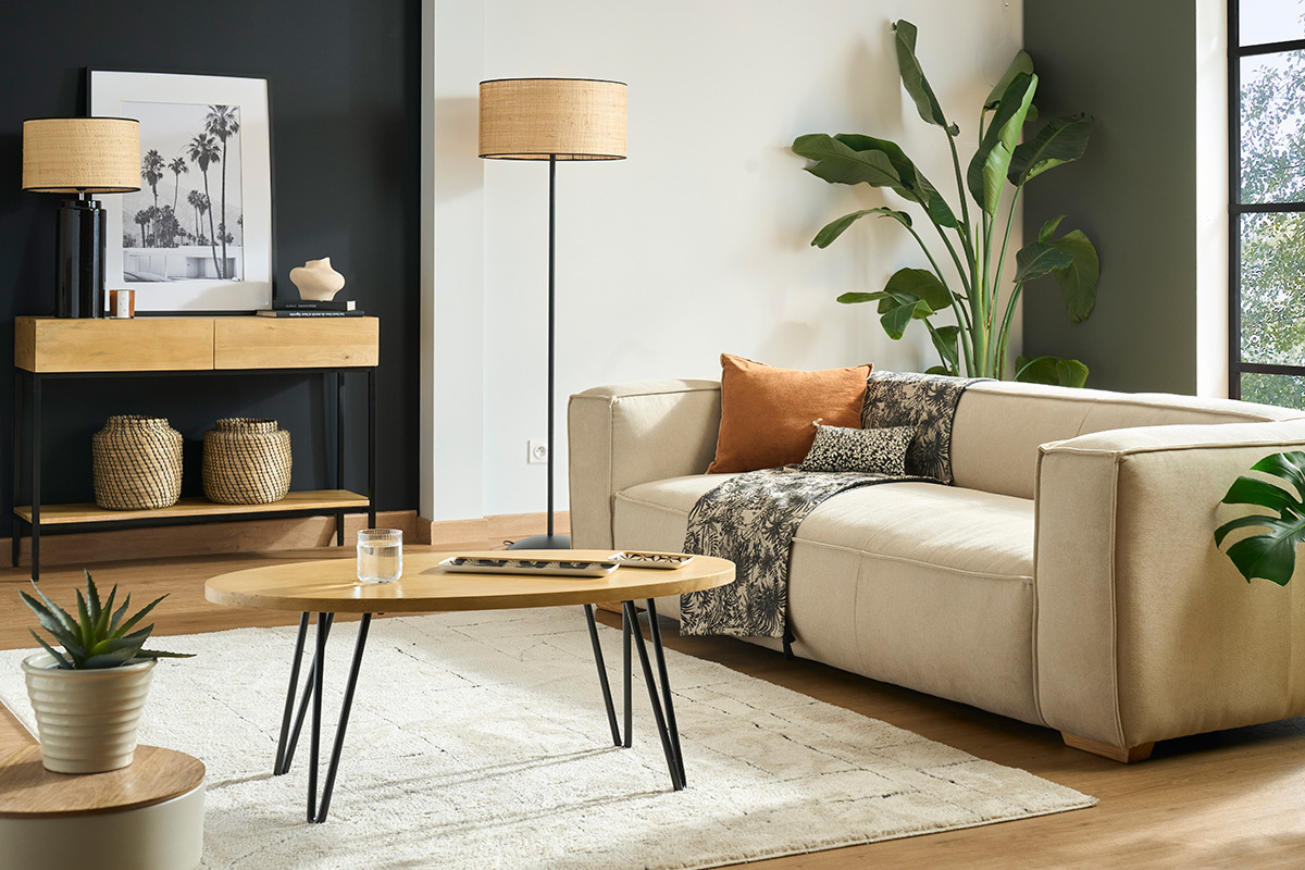 Sof 3plazas tejido efecto terciopelo natural COBAIN