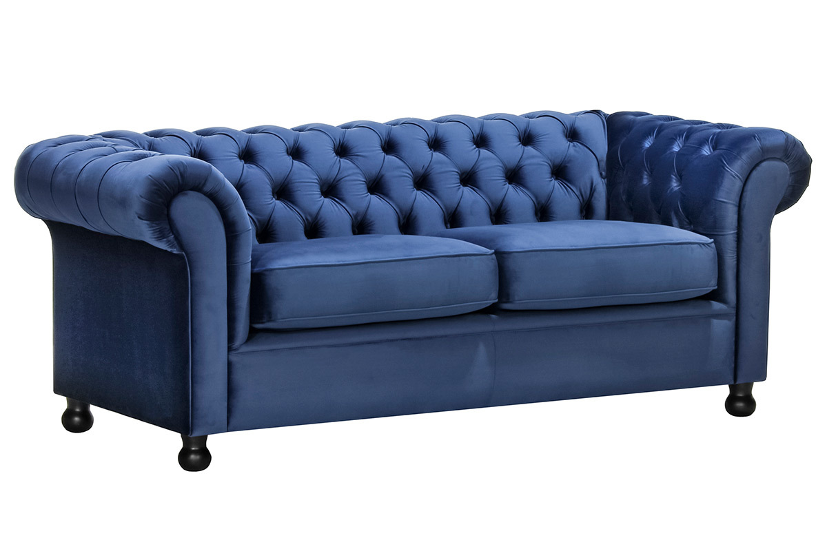 Sof 3 plazas terciopelo azul oscuro CHESTERFIELD