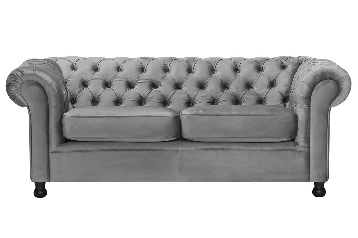 Sof� 3 plazas terciopelo gris oscuro CHESTERFIELD