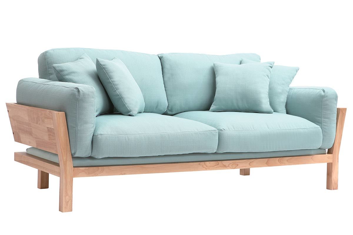 Sof 3 plazas verde agua patas madera KYO