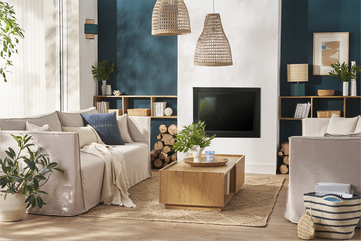 Sof 4-5 plazas desenfundable de tejido beige ADELE